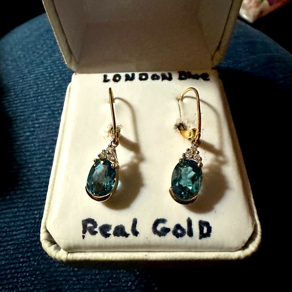 London blue topaz and gold drop earrings